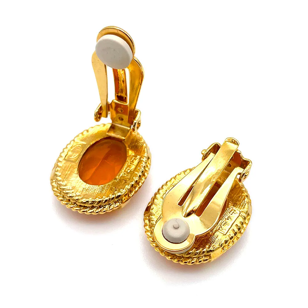 【フランス輸入】ヴィンテージ SPHINX アンバーオレンジ ビジュー イヤリング/Vintage SPHINX Amber Orange Bijou Clip On Earrings