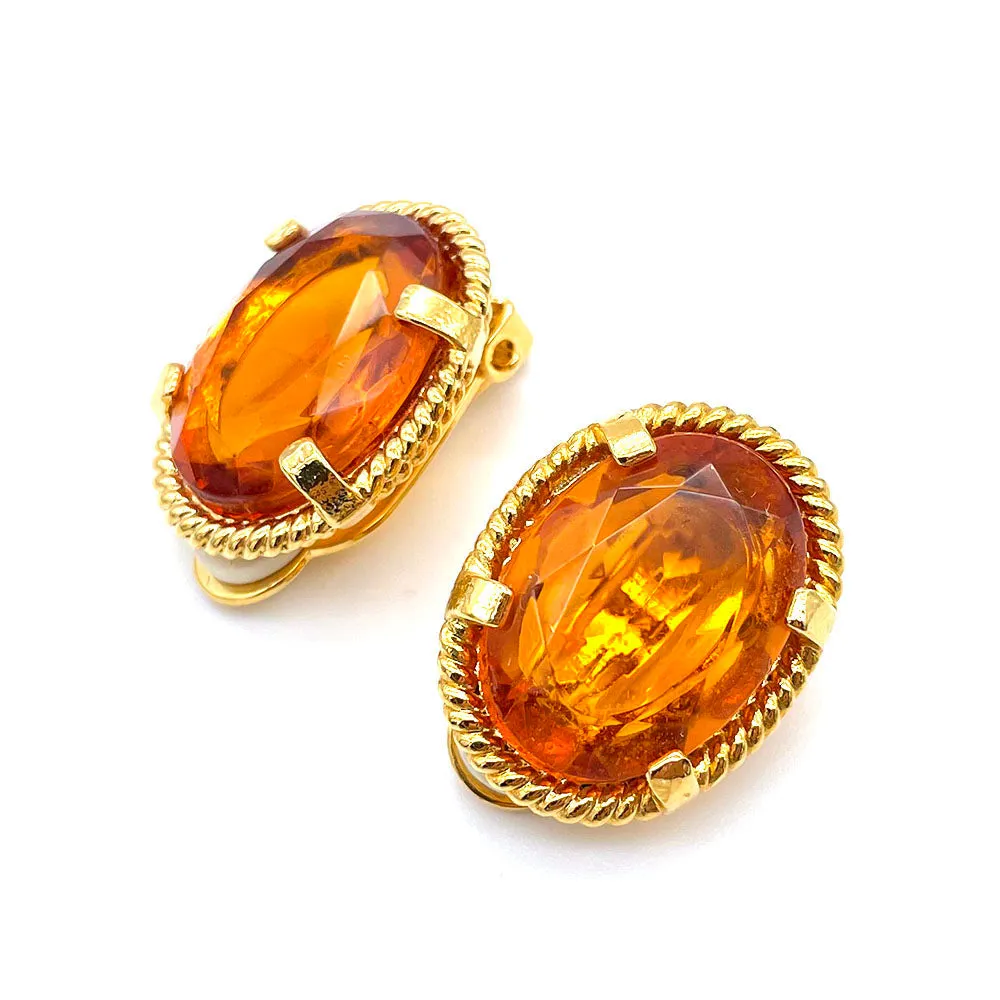 【フランス輸入】ヴィンテージ SPHINX アンバーオレンジ ビジュー イヤリング/Vintage SPHINX Amber Orange Bijou Clip On Earrings