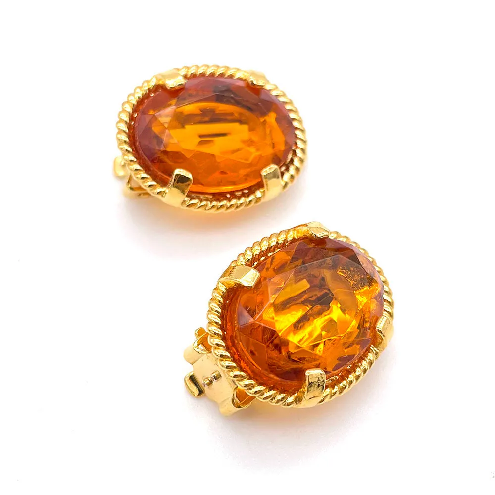 【フランス輸入】ヴィンテージ SPHINX アンバーオレンジ ビジュー イヤリング/Vintage SPHINX Amber Orange Bijou Clip On Earrings