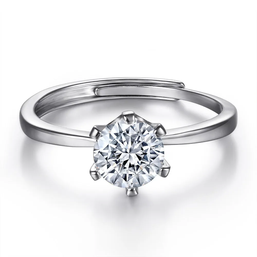 (1.0CT) Round Zircon Solitaire Silver Ring for Women
