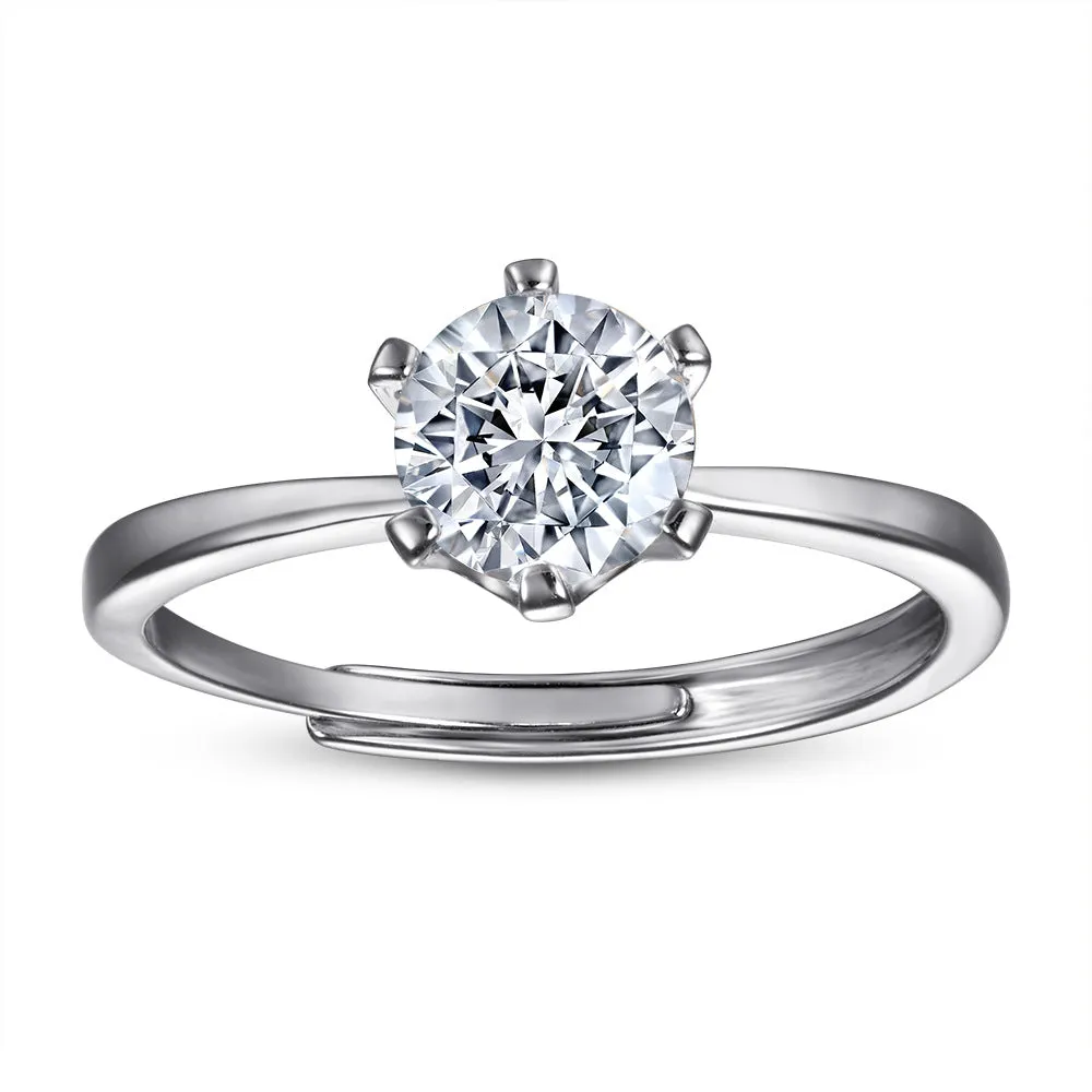 (1.0CT) Round Zircon Solitaire Silver Ring for Women