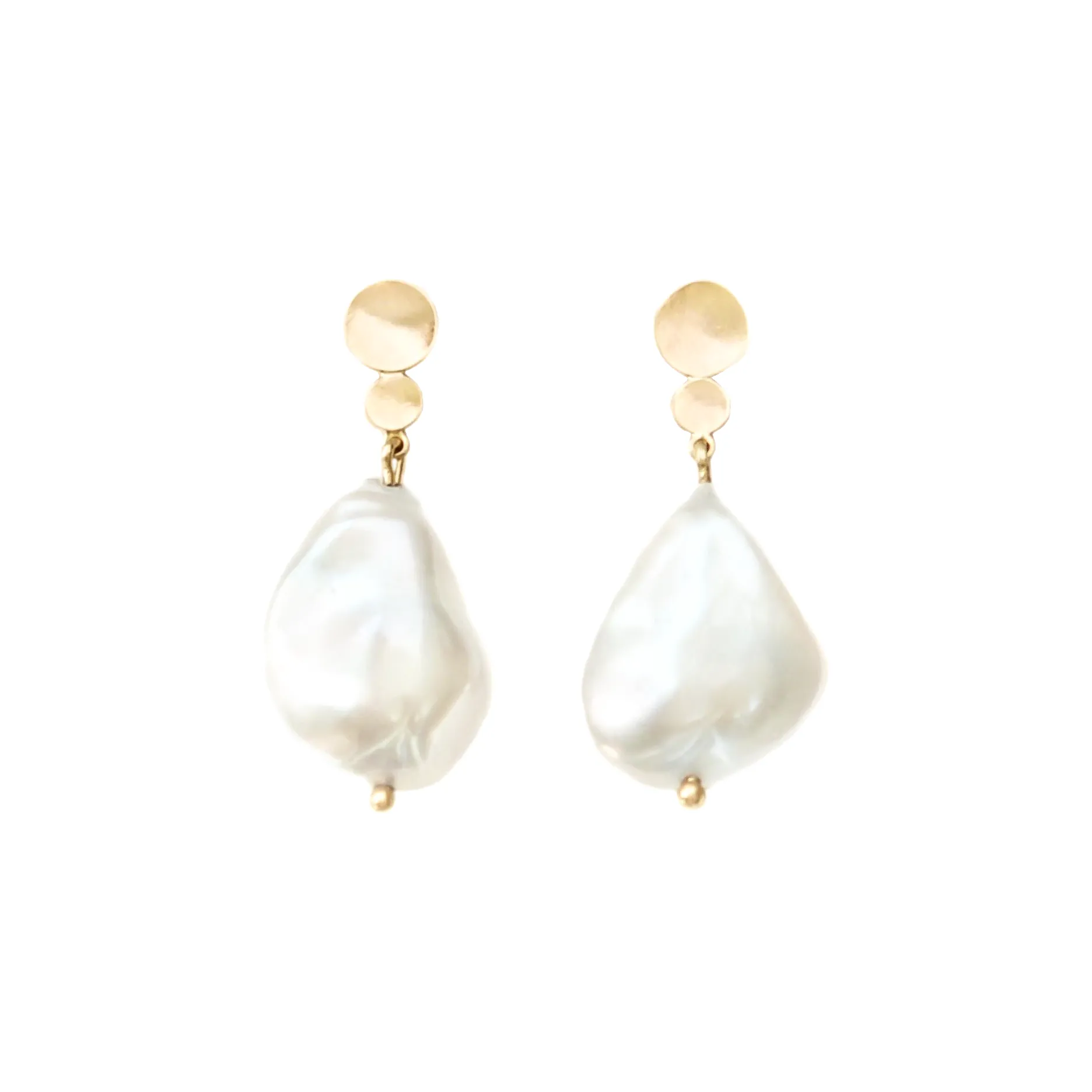 14k Double Disc Studs with Baroque Pearls