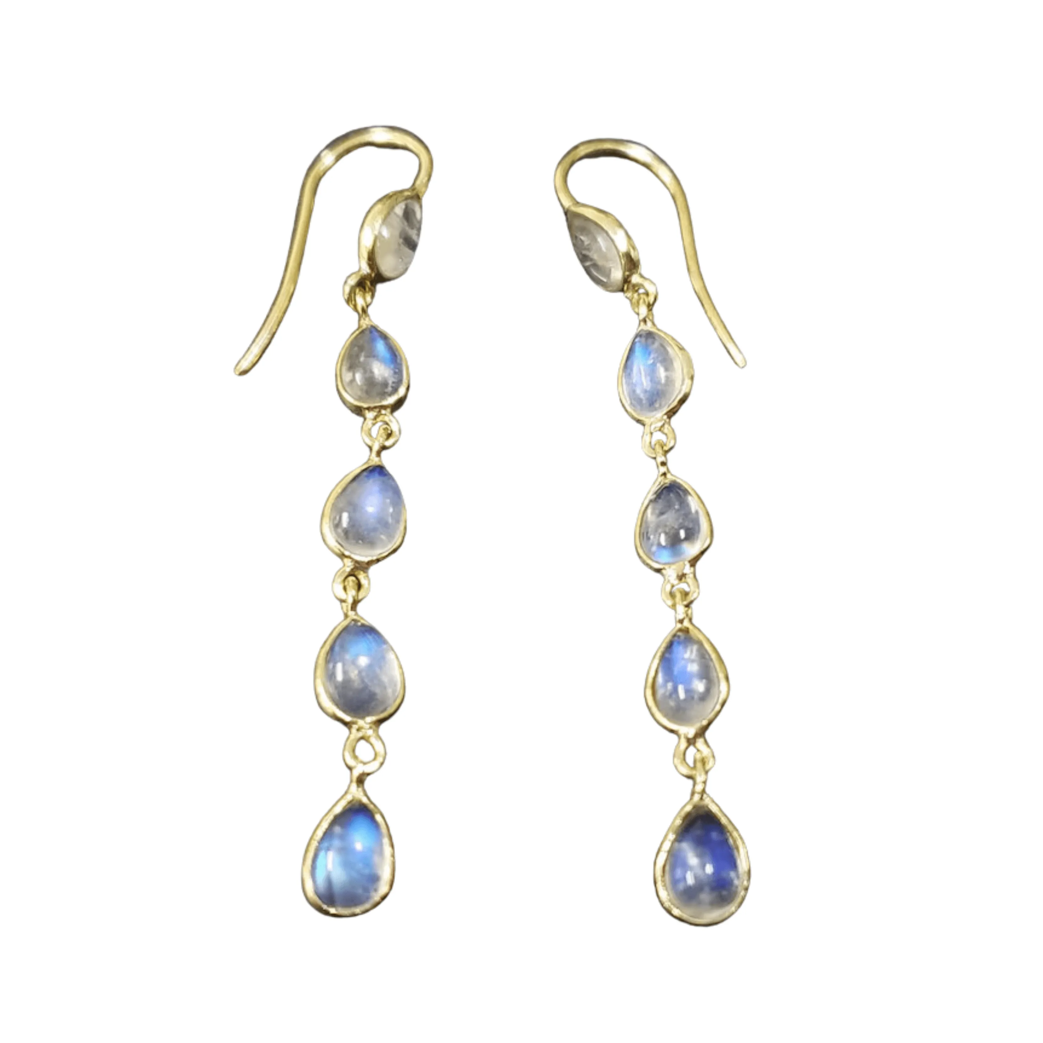 14k Gold Rainbow Moonstone Earrings Drop