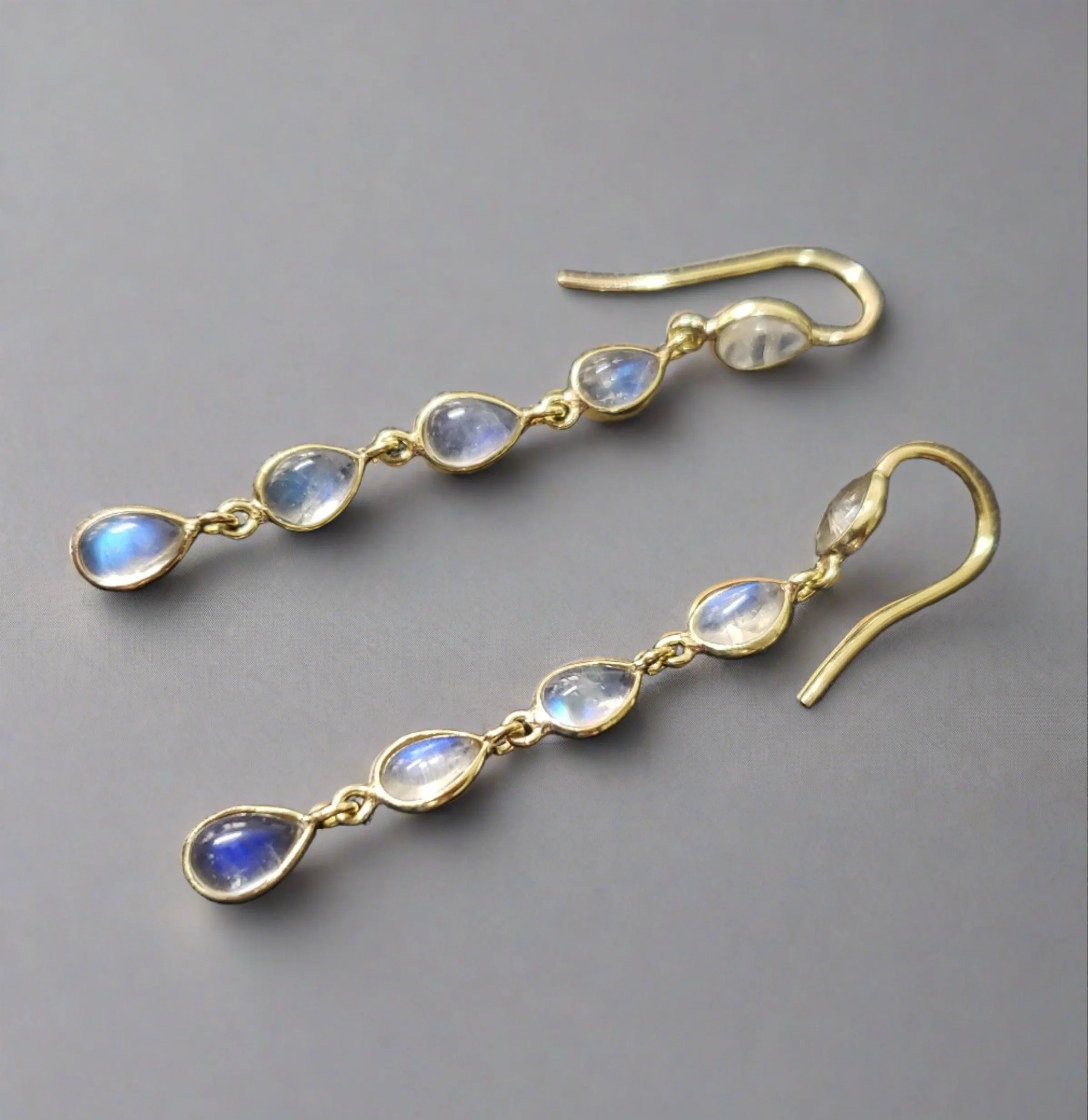 14k Gold Rainbow Moonstone Earrings Drop
