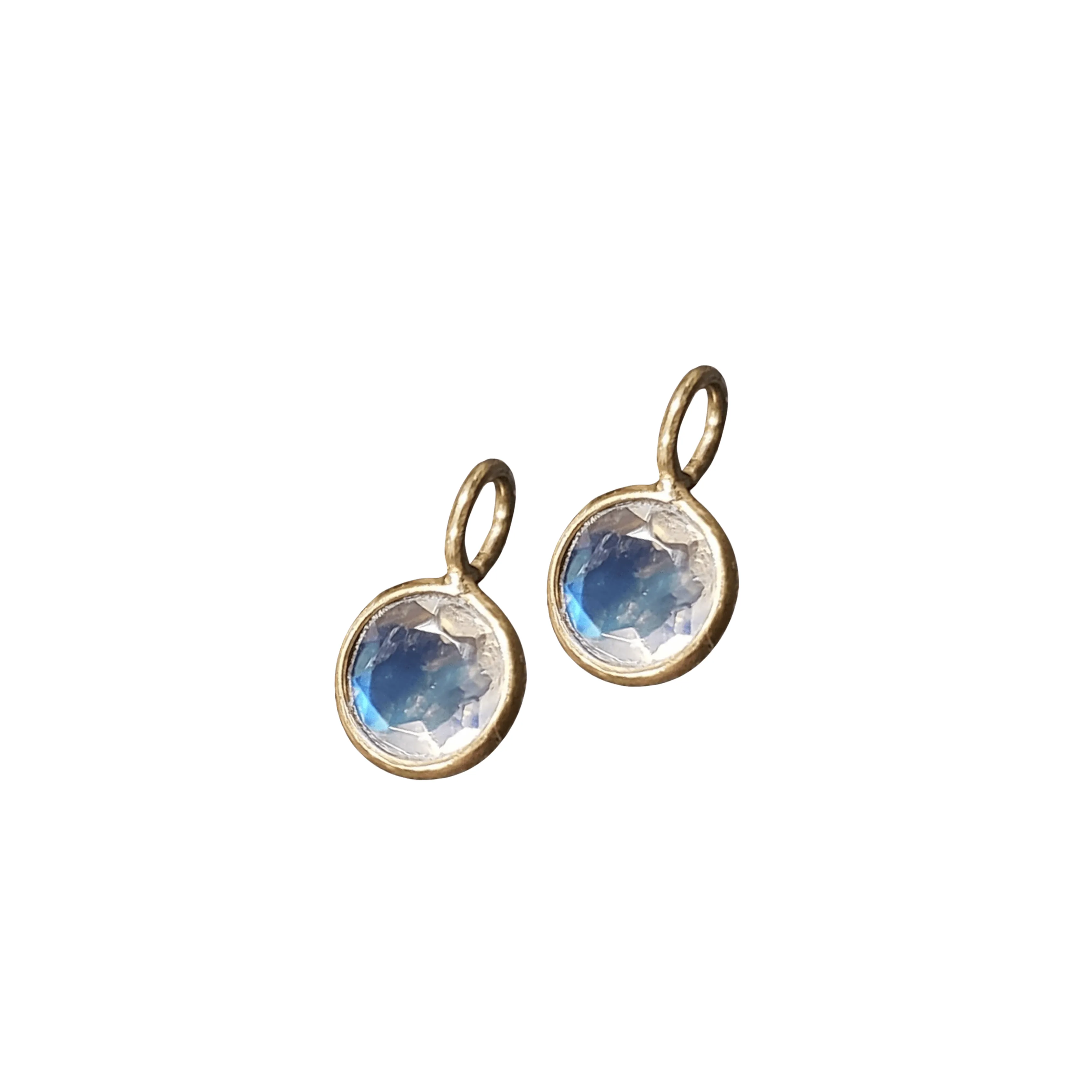 14k Gold Round Blue Rainbow Moonstone Charm