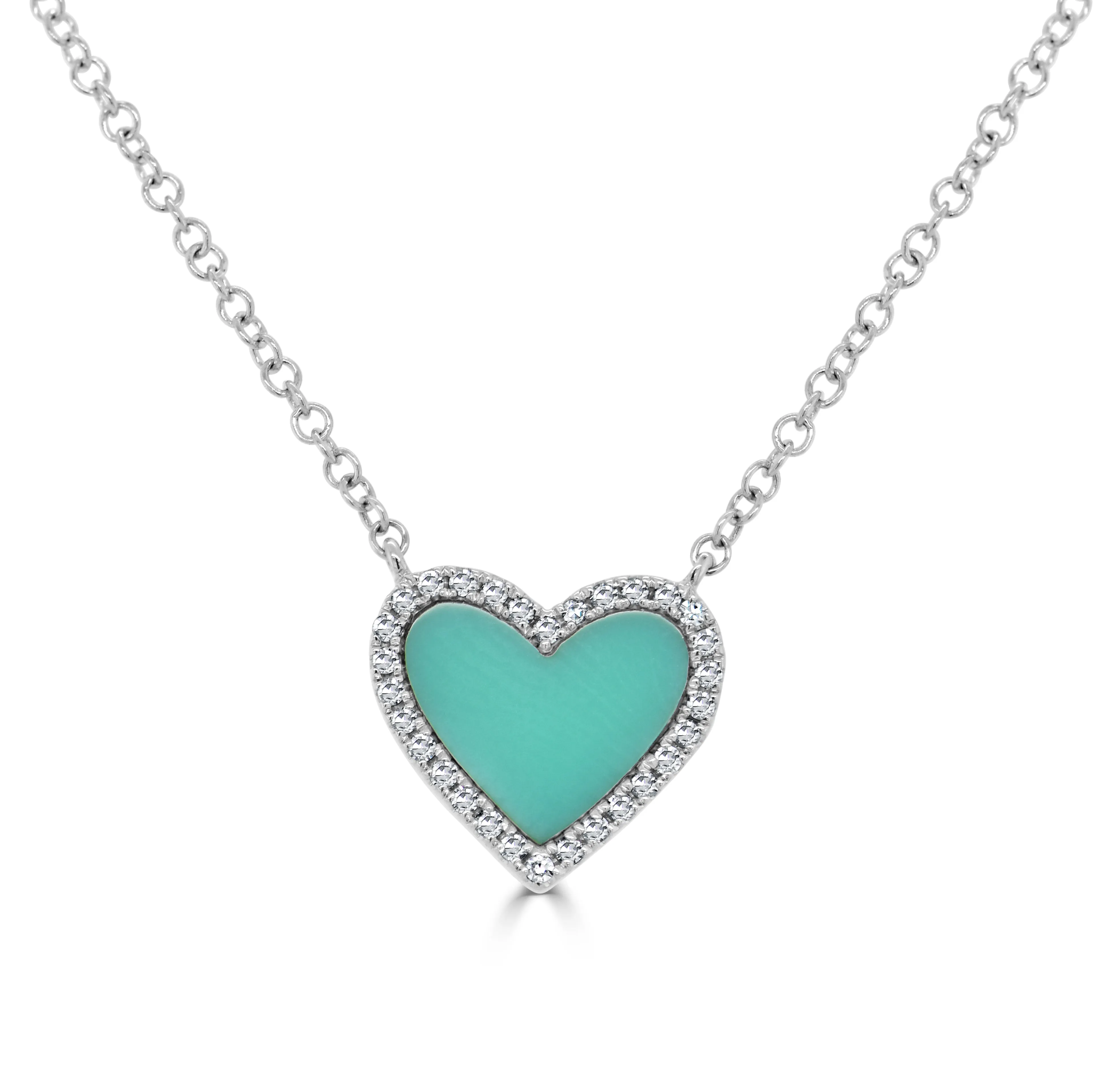14k Gold, Turquoise & Diamond Heart Necklace