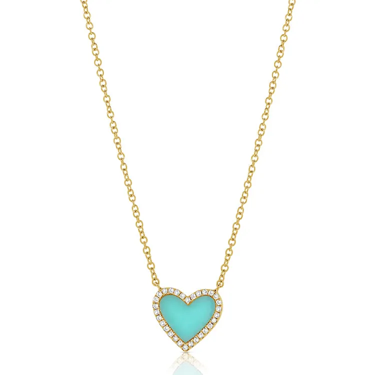14k Gold, Turquoise & Diamond Heart Necklace