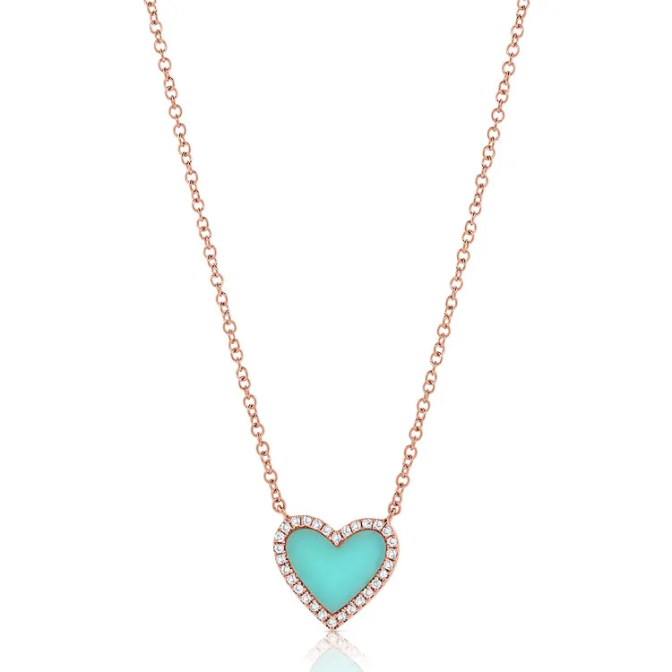 14k Gold, Turquoise & Diamond Heart Necklace
