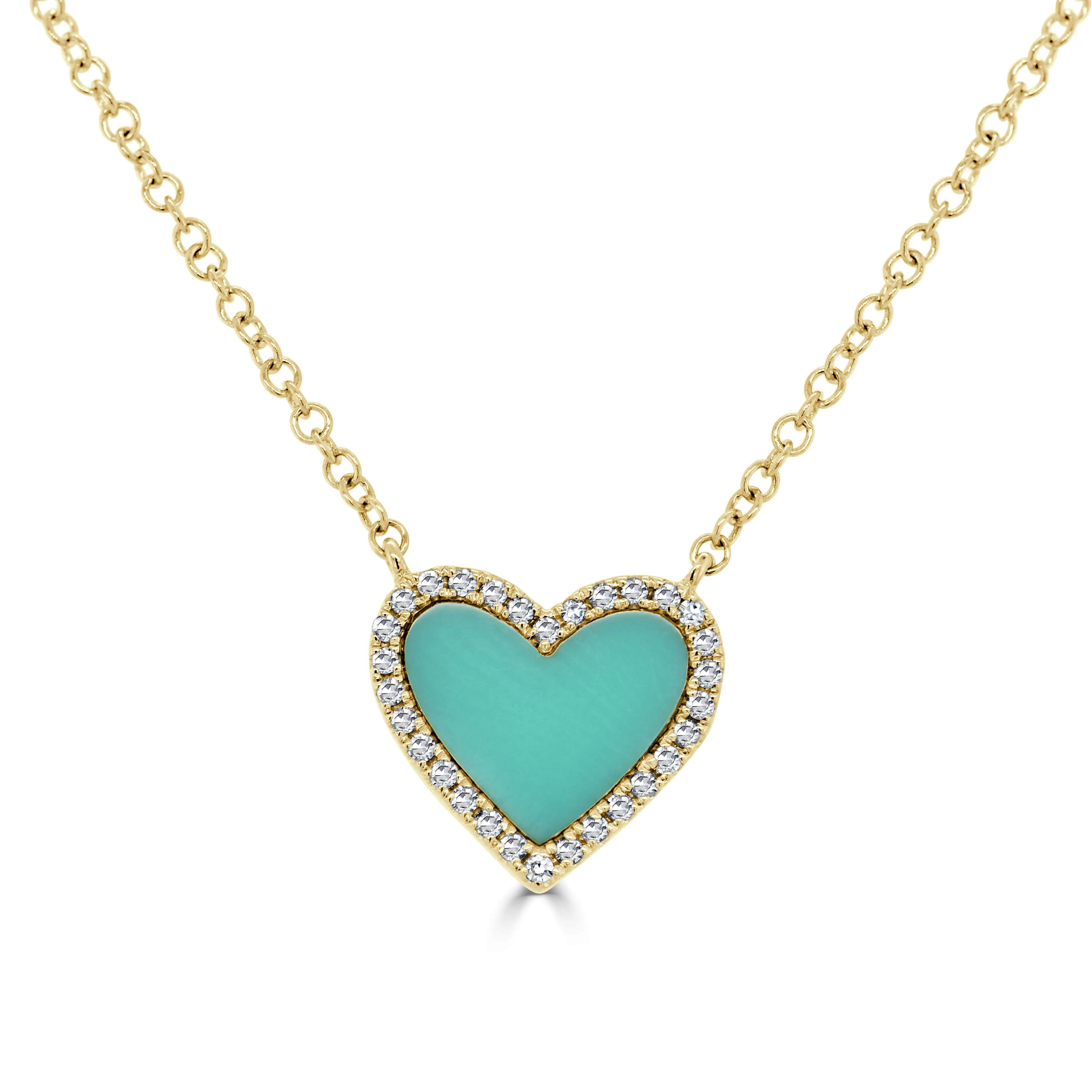 14k Gold, Turquoise & Diamond Heart Necklace