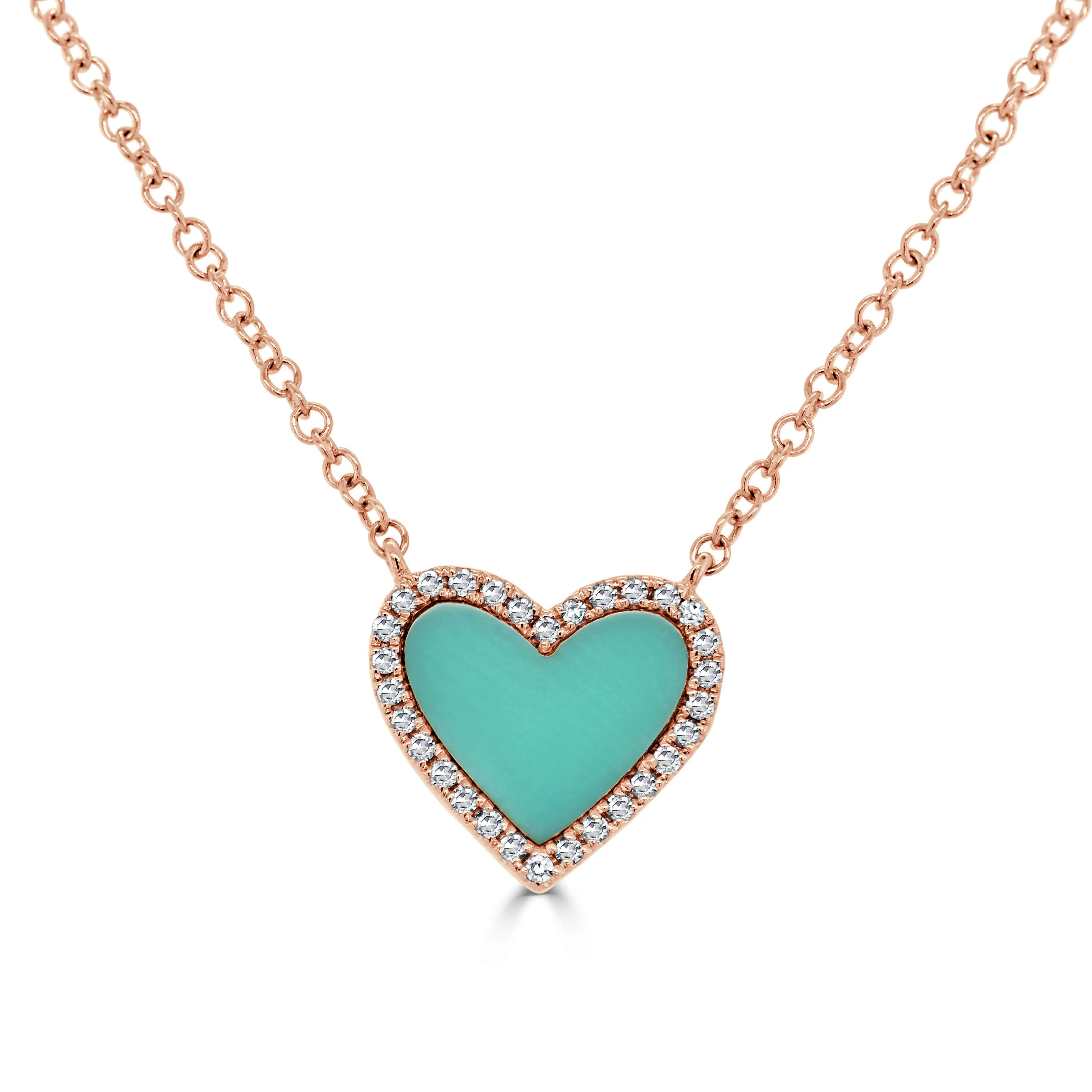 14k Gold, Turquoise & Diamond Heart Necklace