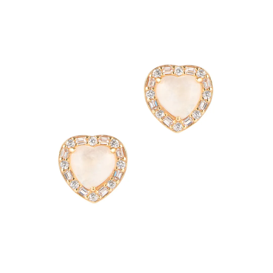 14k Gold Vermeil Moonstone Heart Halo Studs