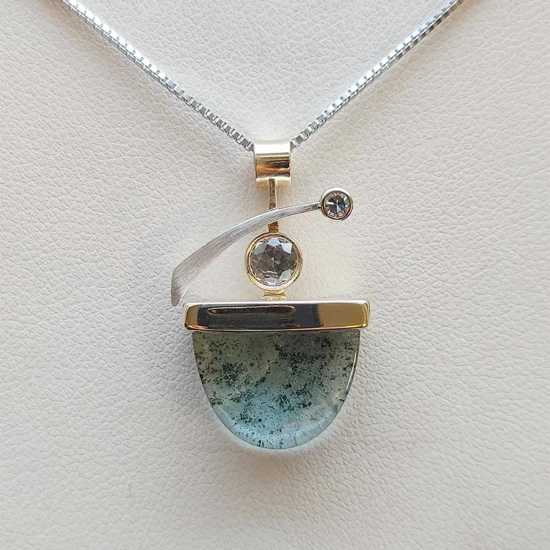 14K Shooting Star Necklace-Aquamarine, Oregon Sunstone, Diamond
