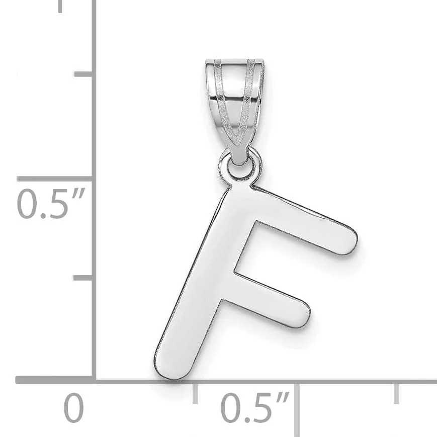 14k White Gold Slanted Design Bubble Letter F Initial Charm Pendant