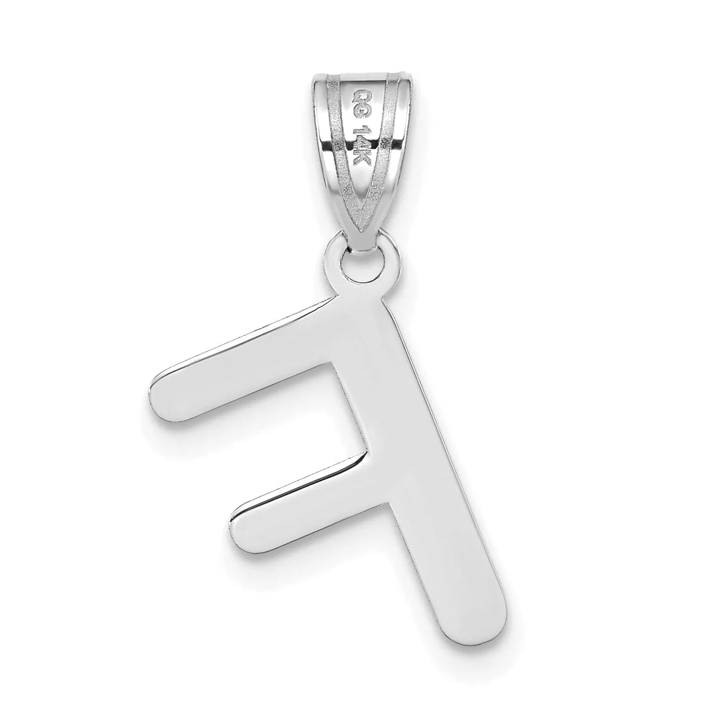 14k White Gold Slanted Design Bubble Letter F Initial Charm Pendant