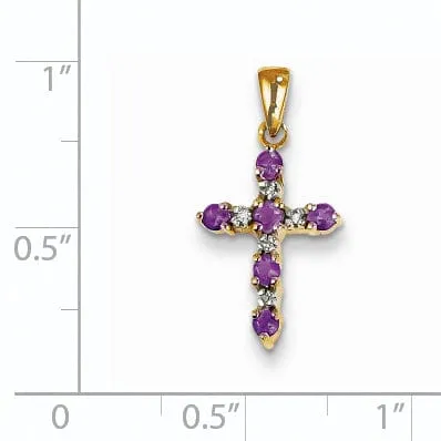 14k Yellow Gold Amethyst Diamond Cross Pendant