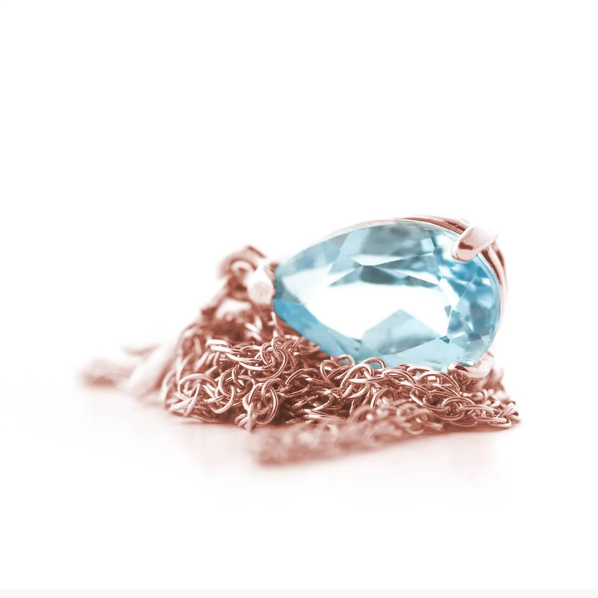 1.5 Carat 14K Solid Rose Gold Pear Aquamarine Necklace