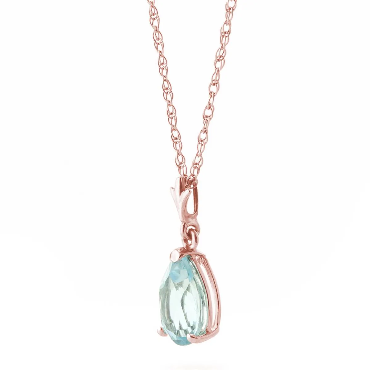 1.5 Carat 14K Solid Rose Gold Pear Aquamarine Necklace