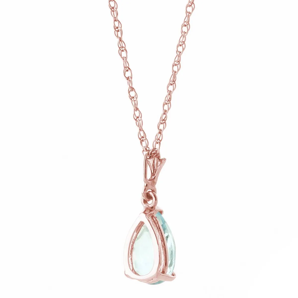 1.5 Carat 14K Solid Rose Gold Pear Aquamarine Necklace
