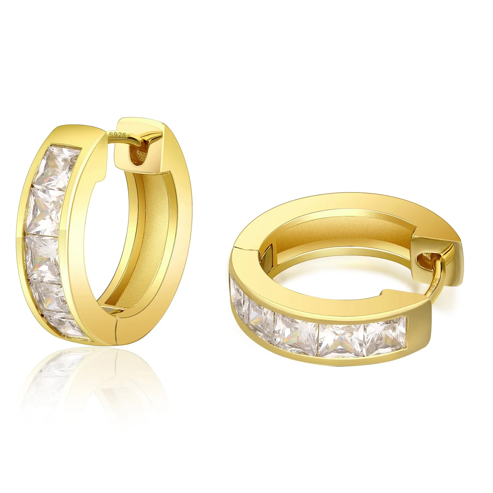 15mm Princess Cut Sterling Silver Hoop Earrings