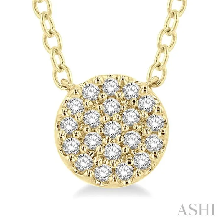 1/8 ctw Disc Shape Round Cut Diamond Petite Fashion Pendant With Chain in 10K Yellow Gold