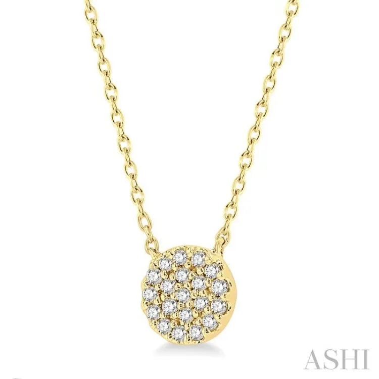 1/8 ctw Disc Shape Round Cut Diamond Petite Fashion Pendant With Chain in 10K Yellow Gold