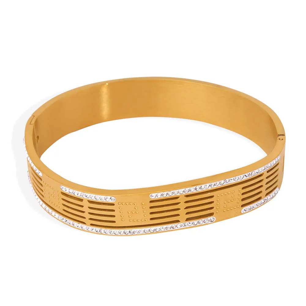 18K Gold Zircon Hollow Bracelet by Planderful - Women's Titanium Steel Jewelry