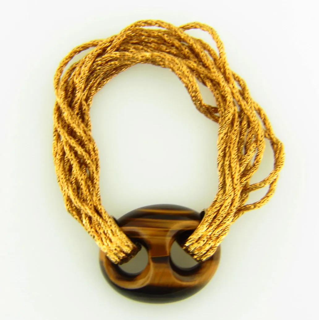 18K Yellow Gold, Lapis Lazuli and Tiger's Eye Bracelet