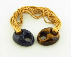 18K Yellow Gold, Lapis Lazuli and Tiger's Eye Bracelet
