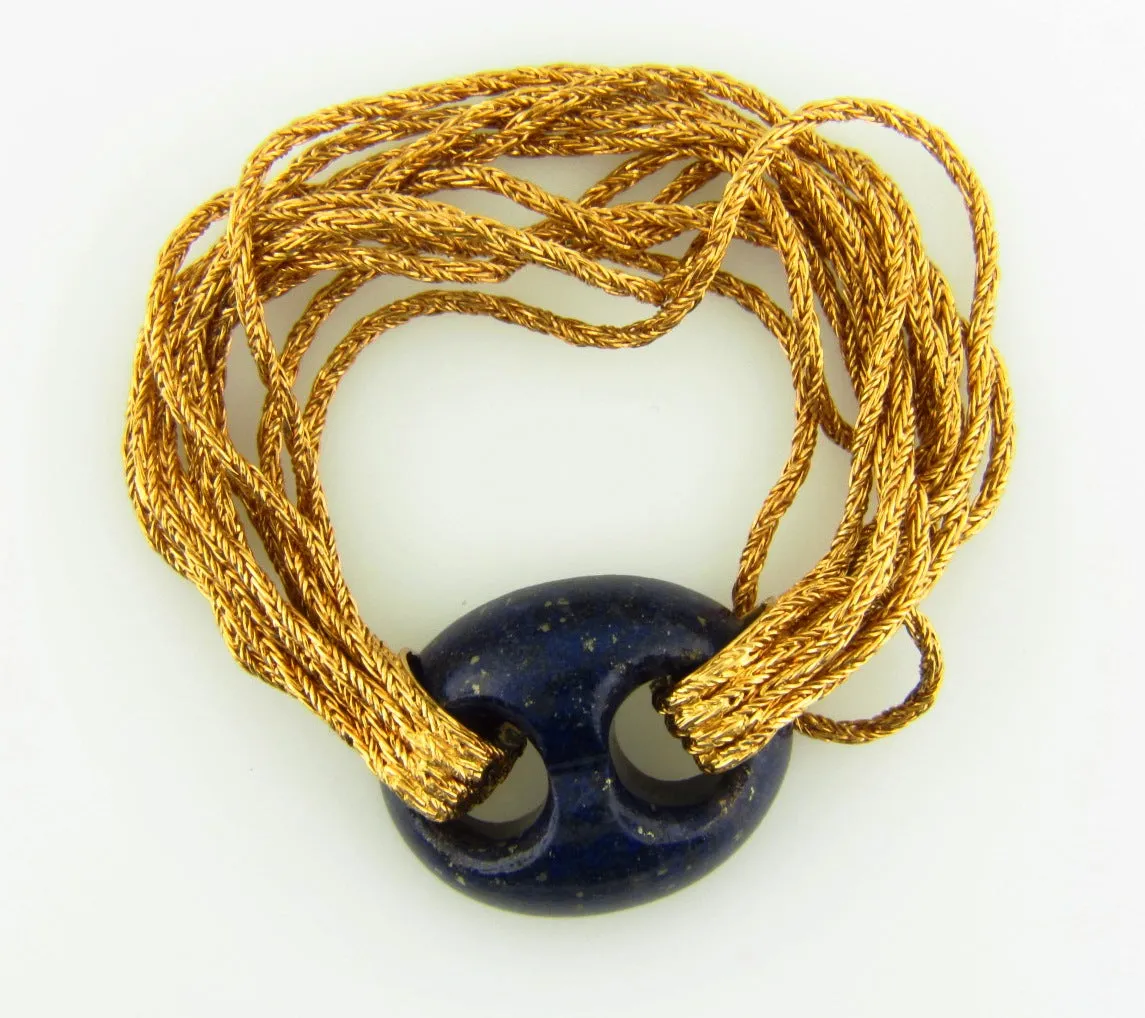 18K Yellow Gold, Lapis Lazuli and Tiger's Eye Bracelet