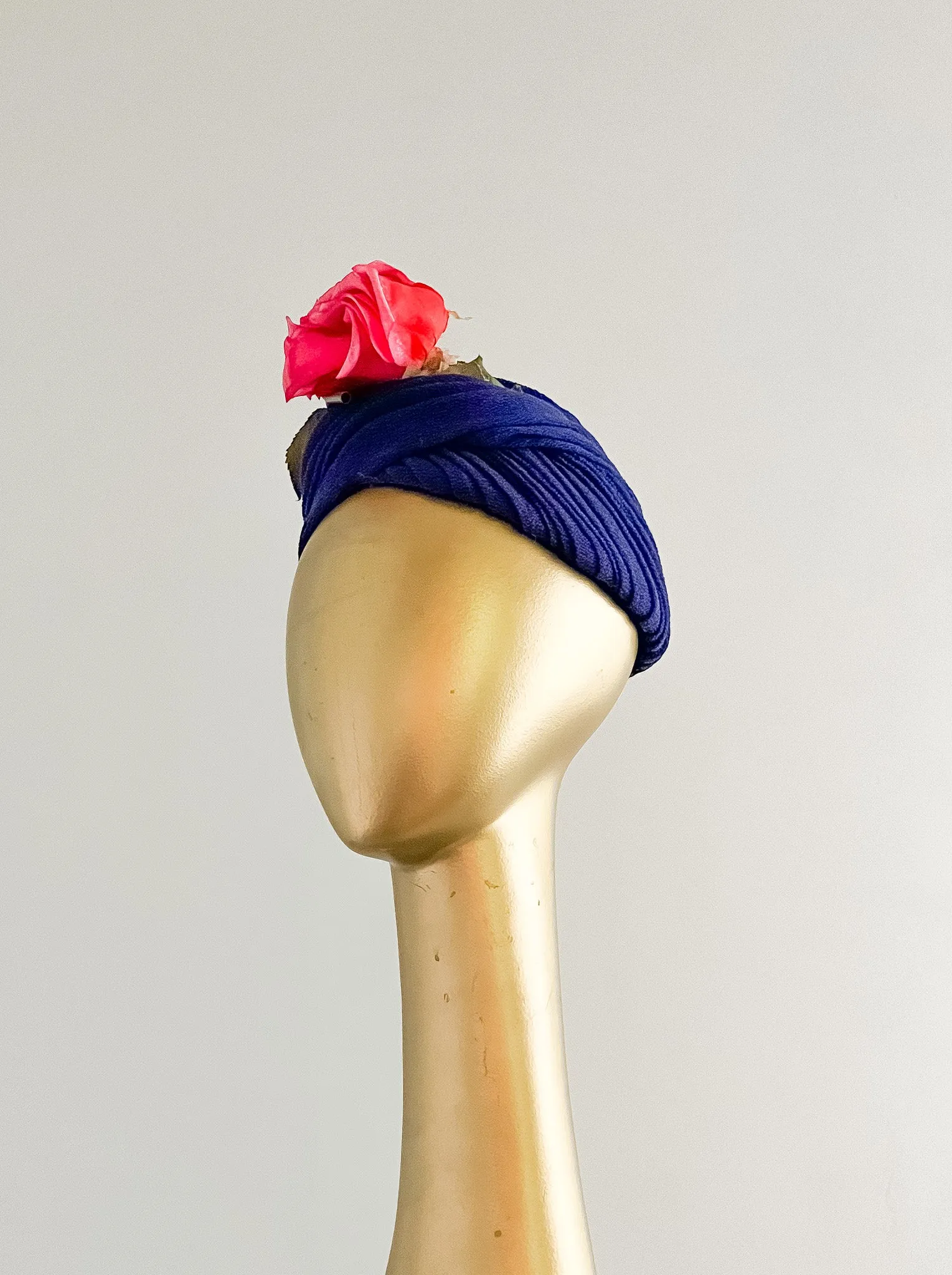 1940's Hattie CARNEGIE Royal Blue & Silk Rose Turban Hat