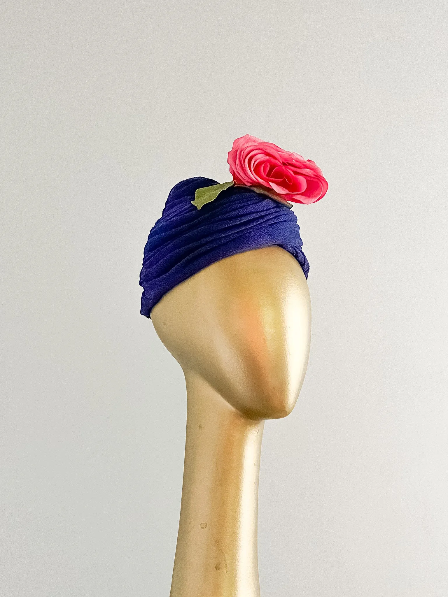 1940's Hattie CARNEGIE Royal Blue & Silk Rose Turban Hat