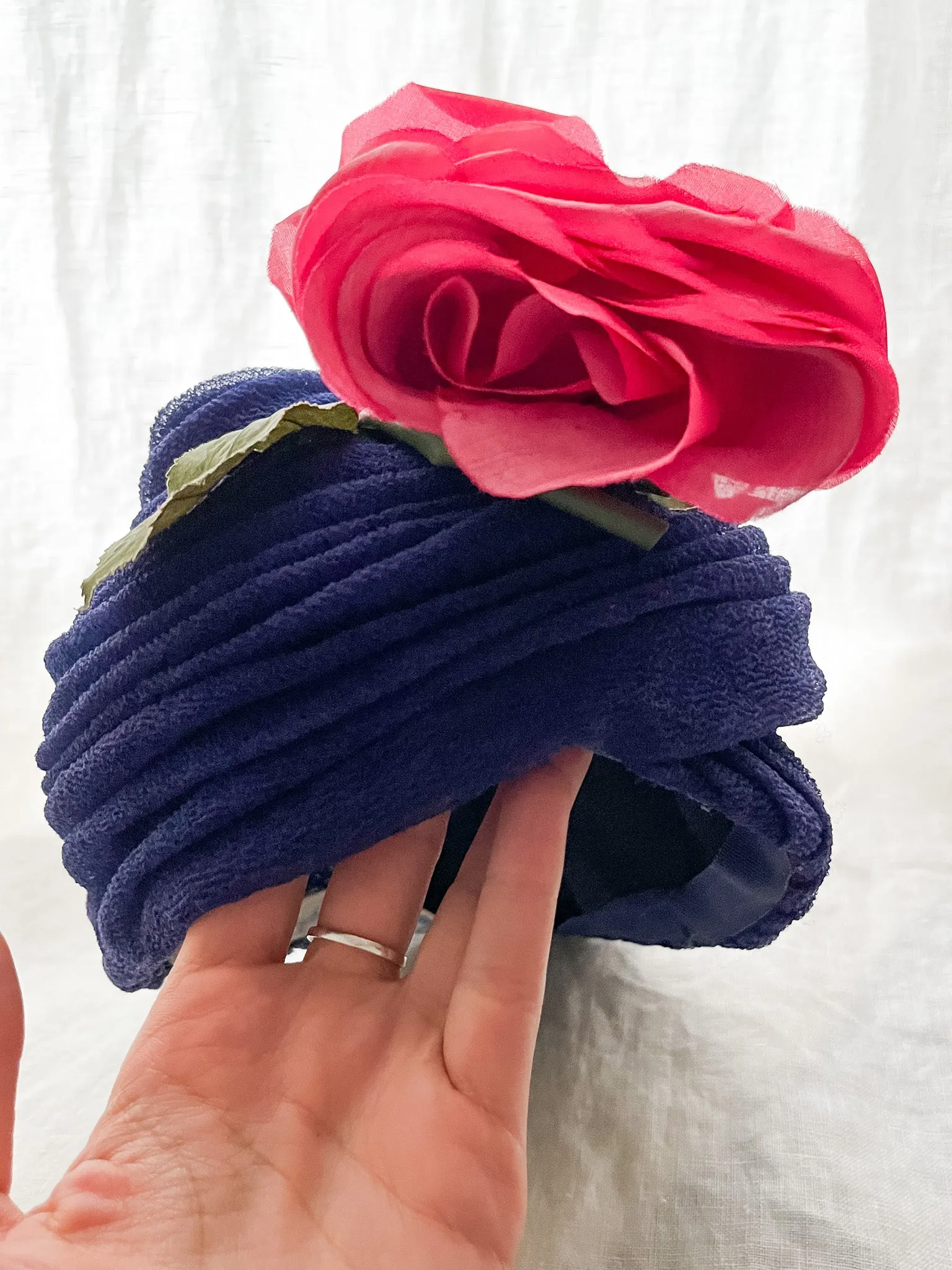 1940's Hattie CARNEGIE Royal Blue & Silk Rose Turban Hat