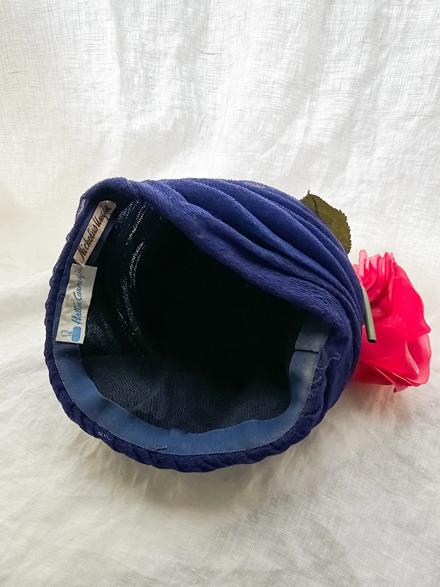1940's Hattie CARNEGIE Royal Blue & Silk Rose Turban Hat