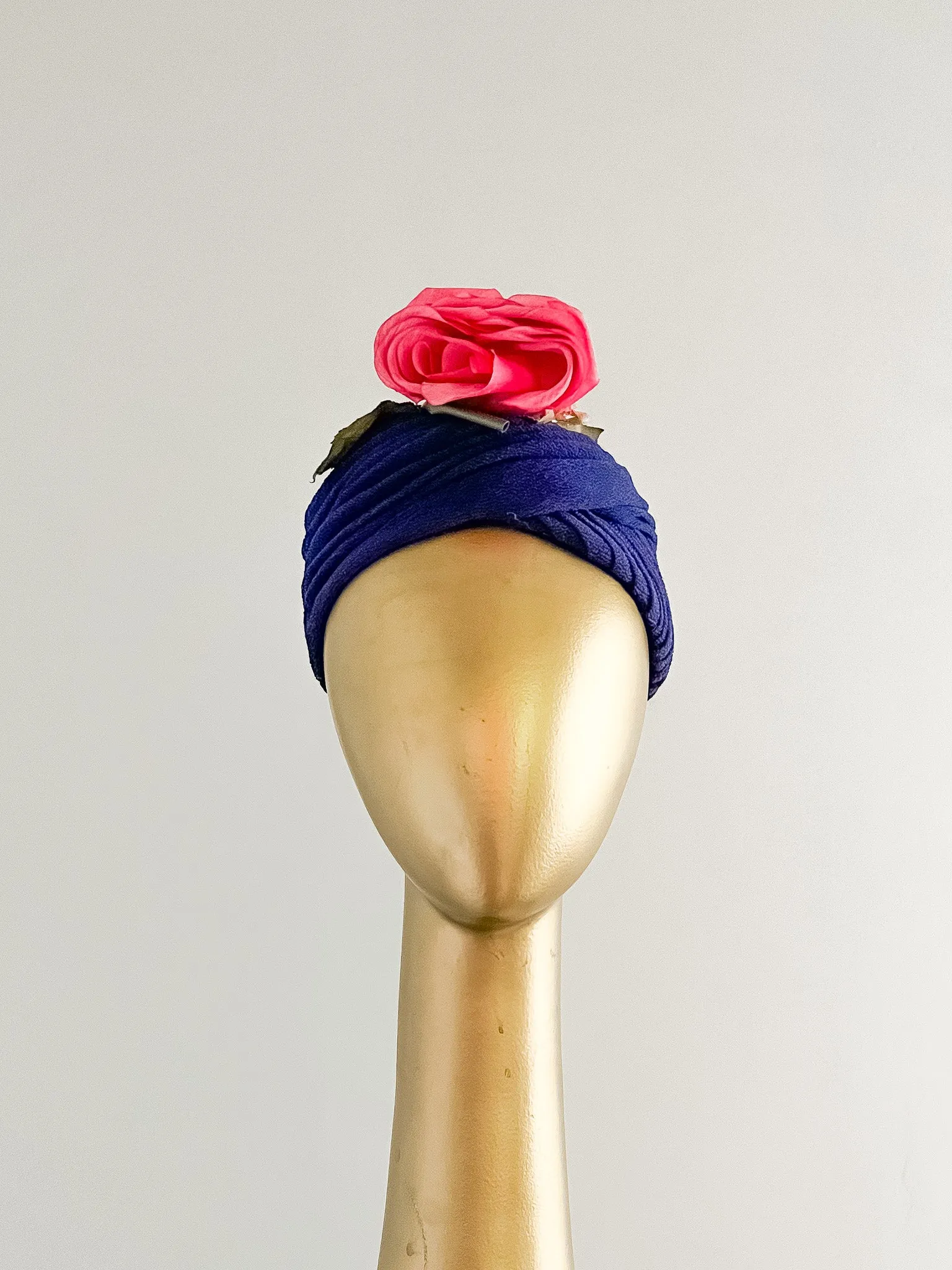 1940's Hattie CARNEGIE Royal Blue & Silk Rose Turban Hat