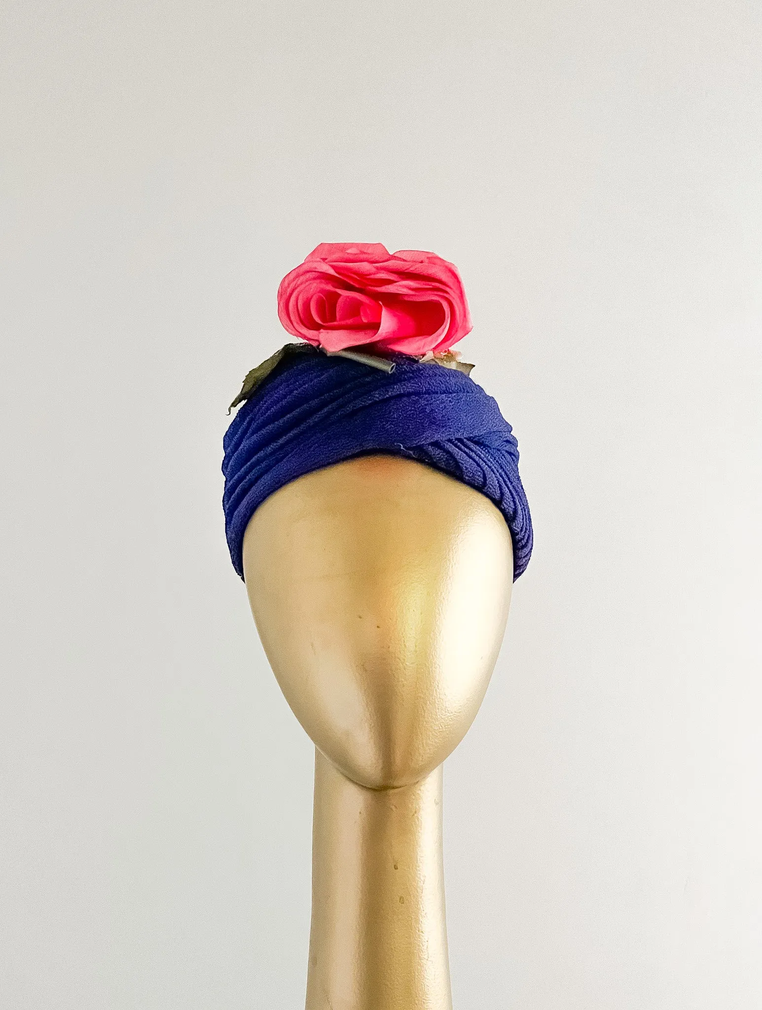 1940's Hattie CARNEGIE Royal Blue & Silk Rose Turban Hat