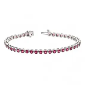 3mm Round Pink Tourmaline  Milgrain Tennis Bracelet in 14k White Gold