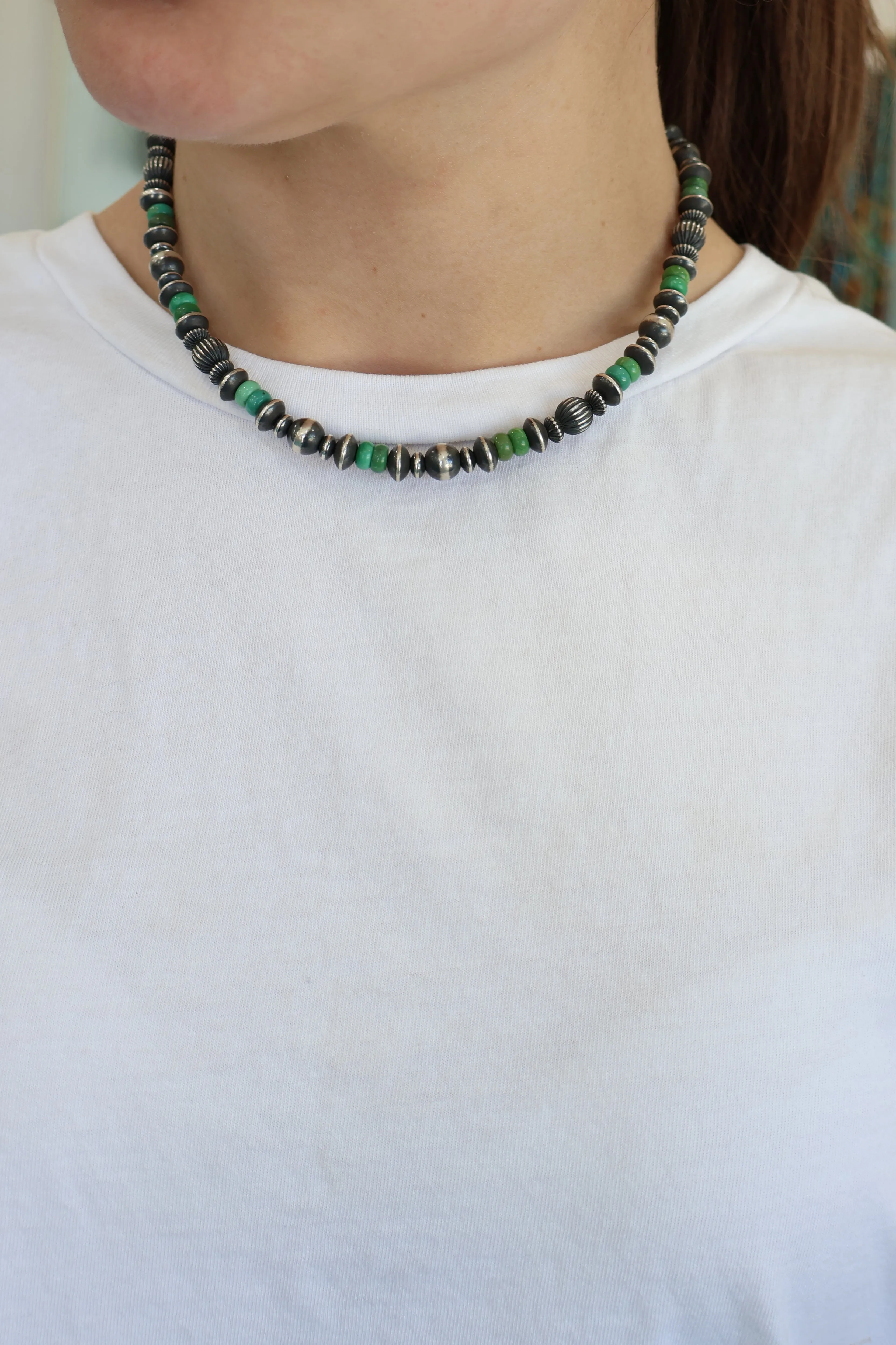 8mm Navajo Pearls - Green Kingman