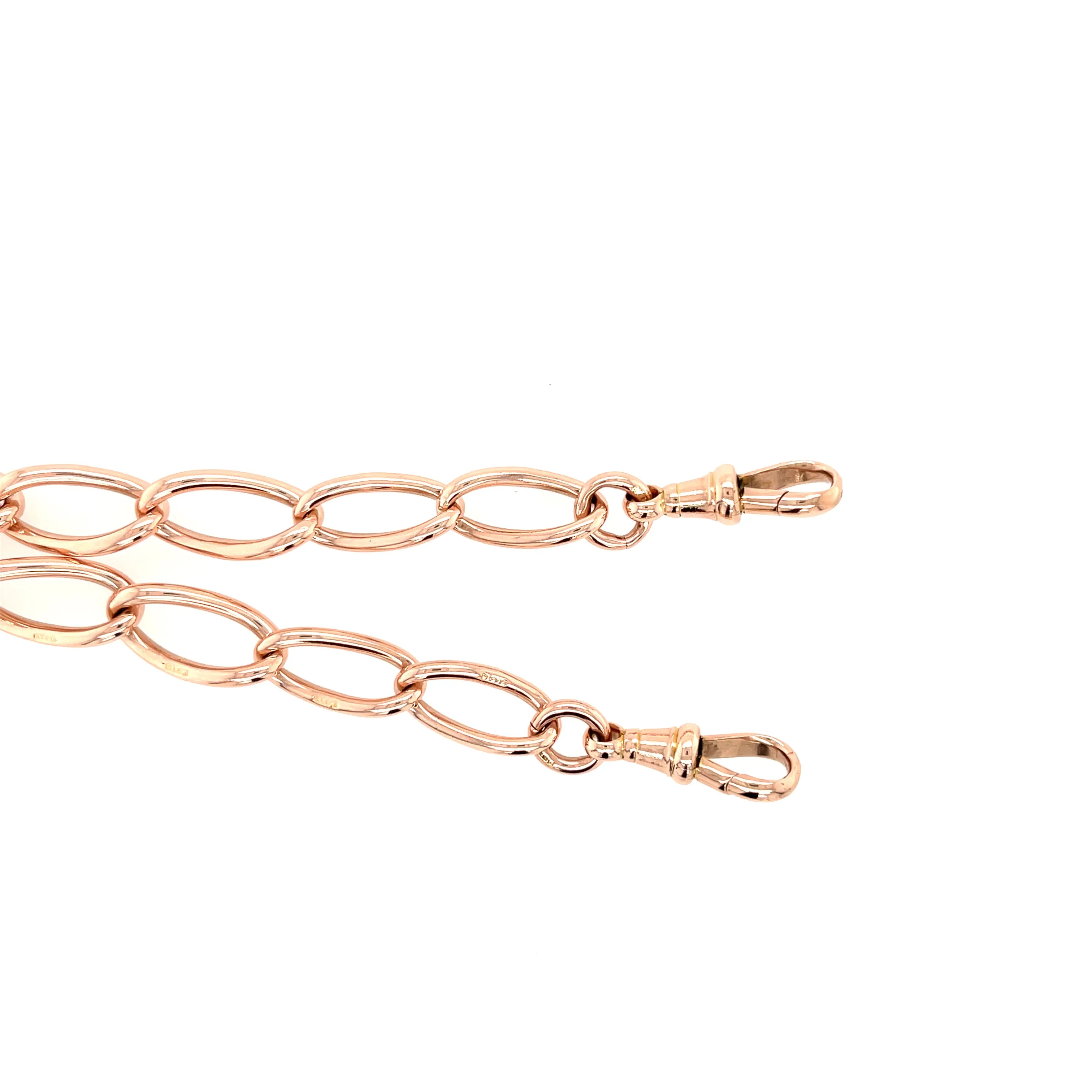 9ct Rose Gold Antique Double Albert Watch Chain & T Bar - 58.50g SOLD