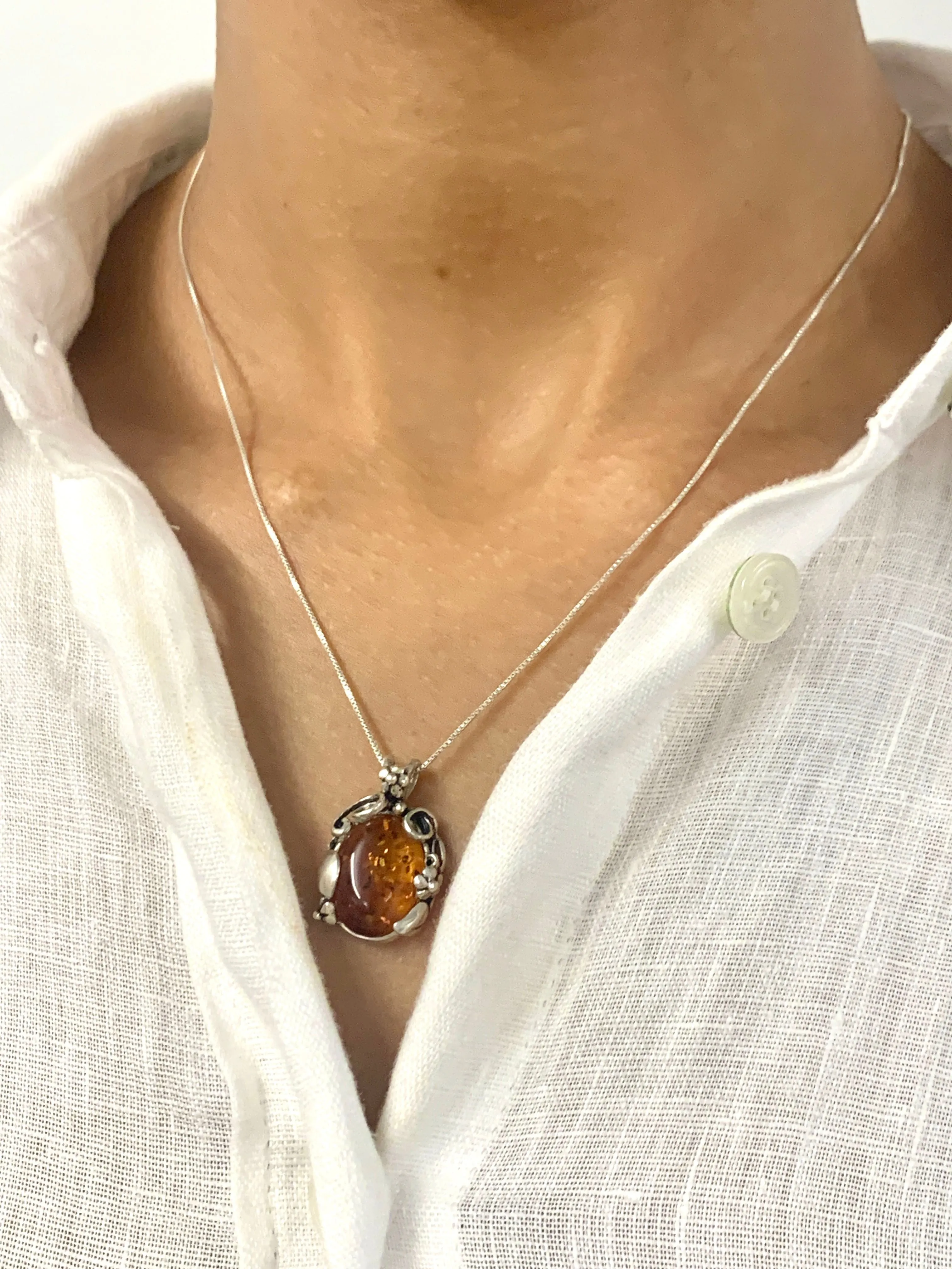 Amber Necklace - Large Flower Necklace - Yellow Statement Pendant