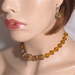 Amber Swirl Handmade Artisan Bead Necklace & Earrings