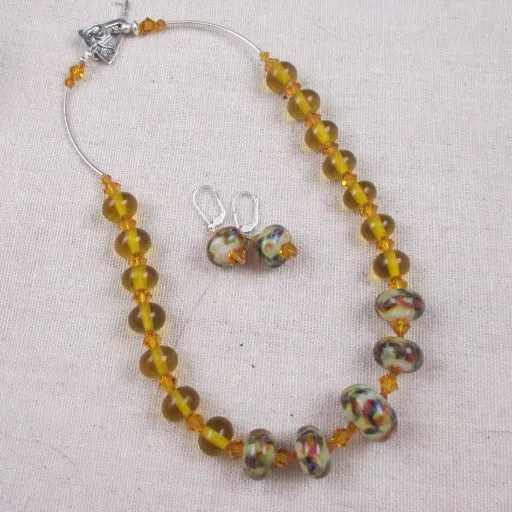 Amber Swirl Handmade Artisan Bead Necklace & Earrings