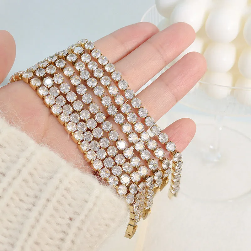 American Cold Style Luxury Fashion Full Diamond Zircon Element Bracelet Titanium Steel Plated 18K Real Gold