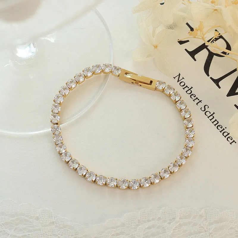 American Cold Style Luxury Fashion Full Diamond Zircon Element Bracelet Titanium Steel Plated 18K Real Gold