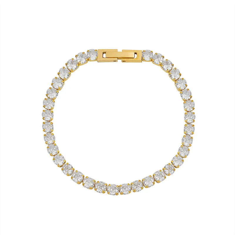 American Cold Style Luxury Fashion Full Diamond Zircon Element Bracelet Titanium Steel Plated 18K Real Gold