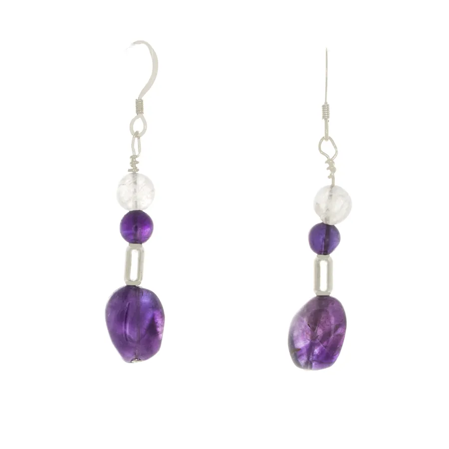 Amethyst and Moonstone beads Sterling Silver French Hook Earrings