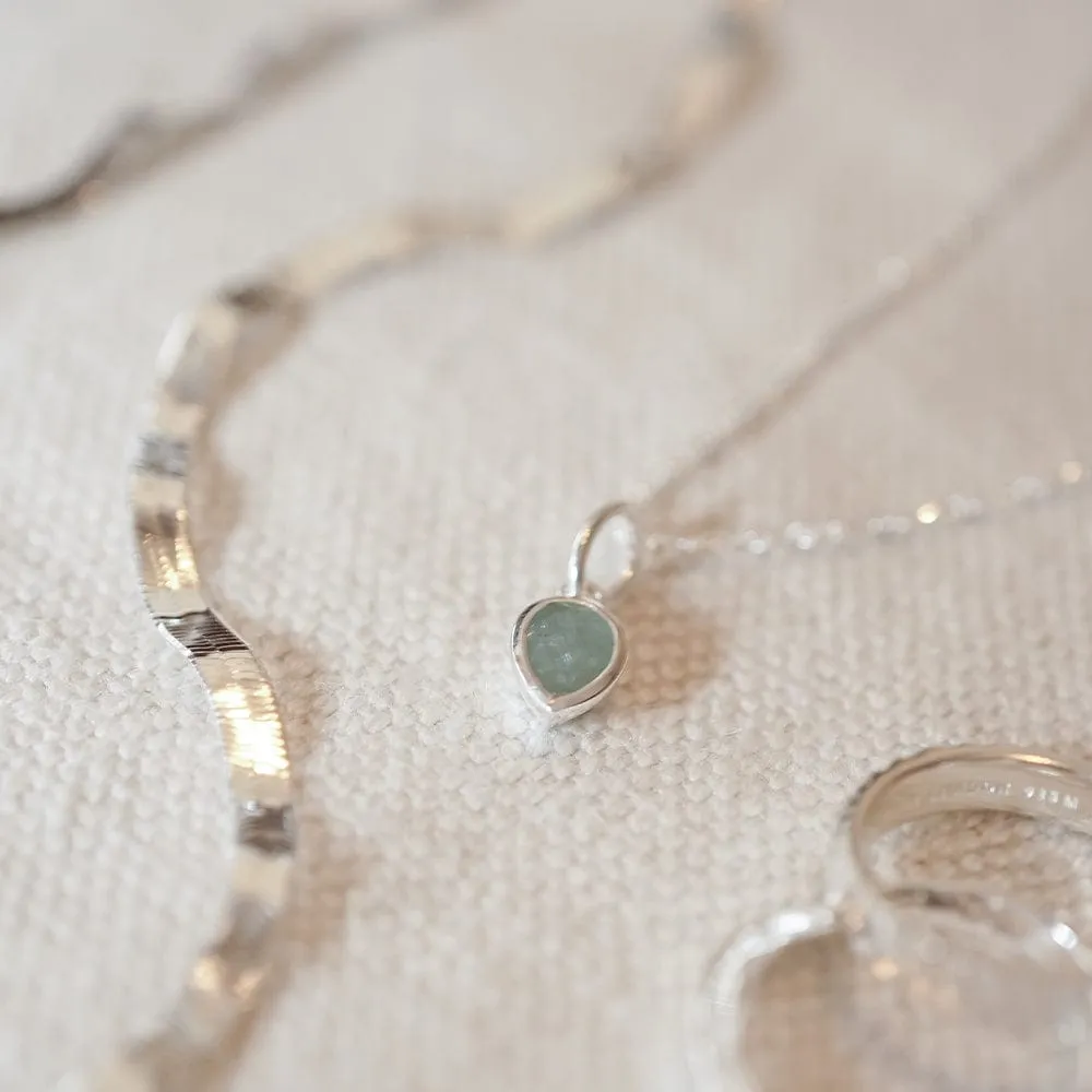 Aquamarine March Birthstone Charm Necklace Sterling Silver