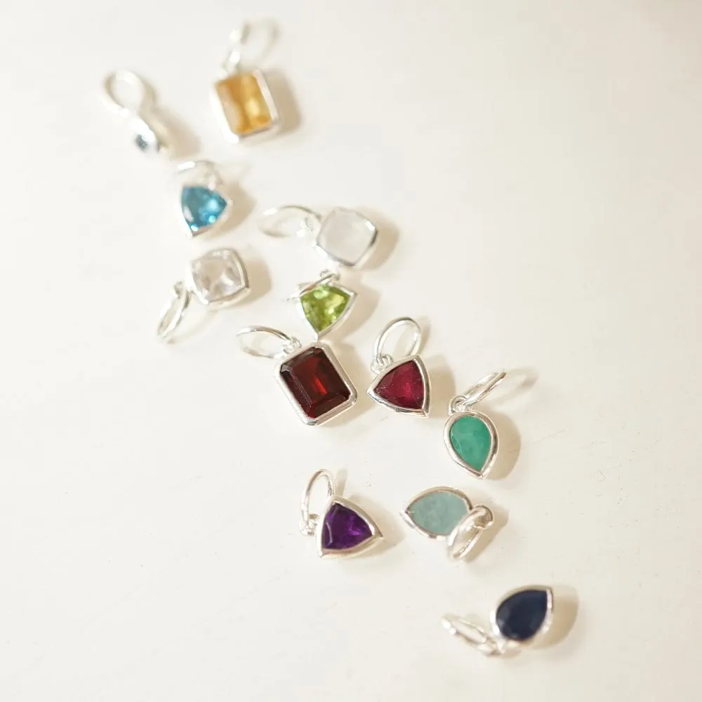 Aquamarine March Birthstone Charm Necklace Sterling Silver