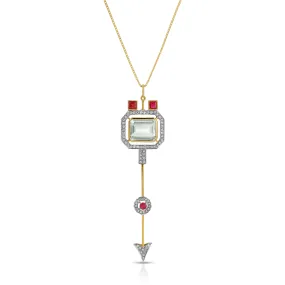 Aquamarine Ruby Arrow Pendant Necklace