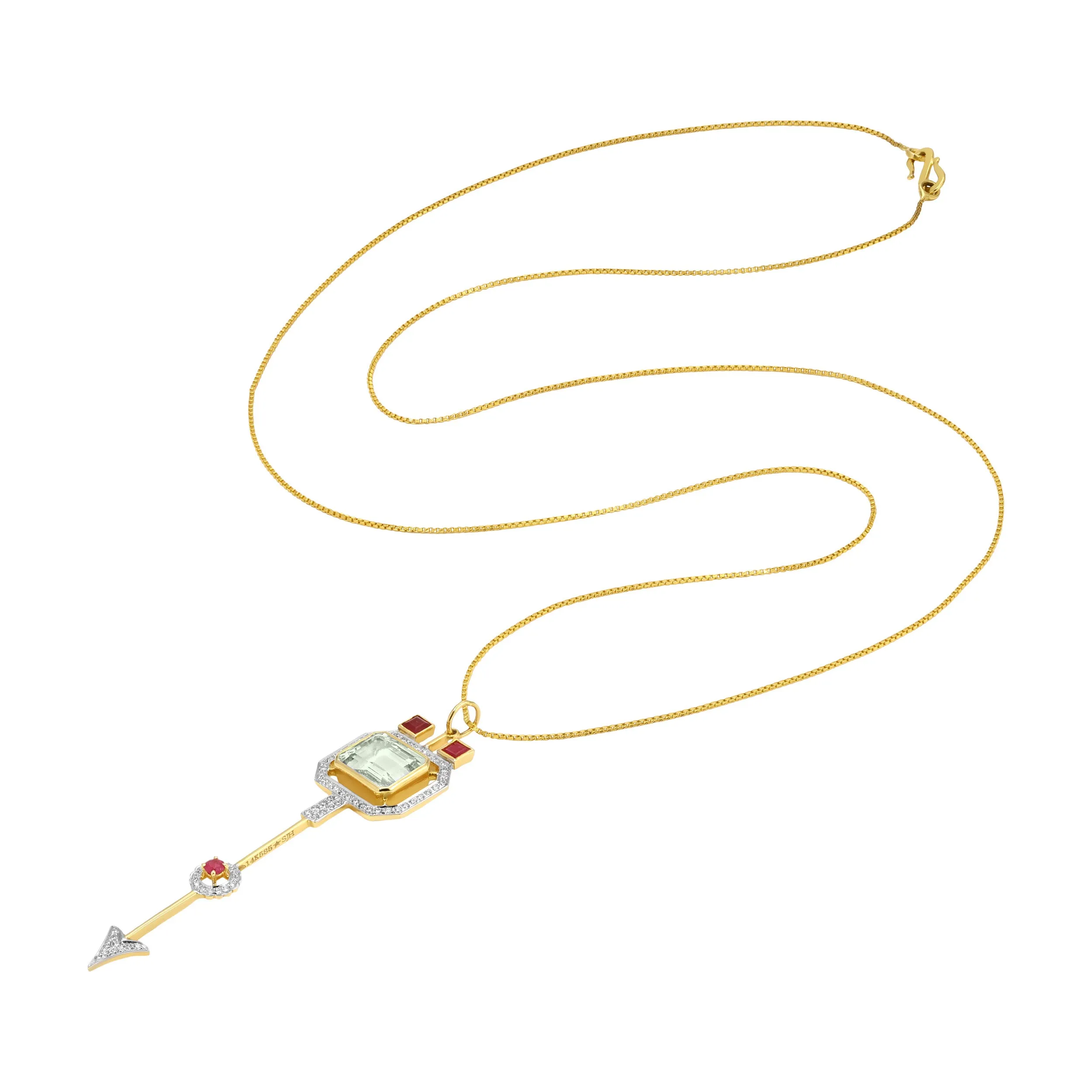 Aquamarine Ruby Arrow Pendant Necklace