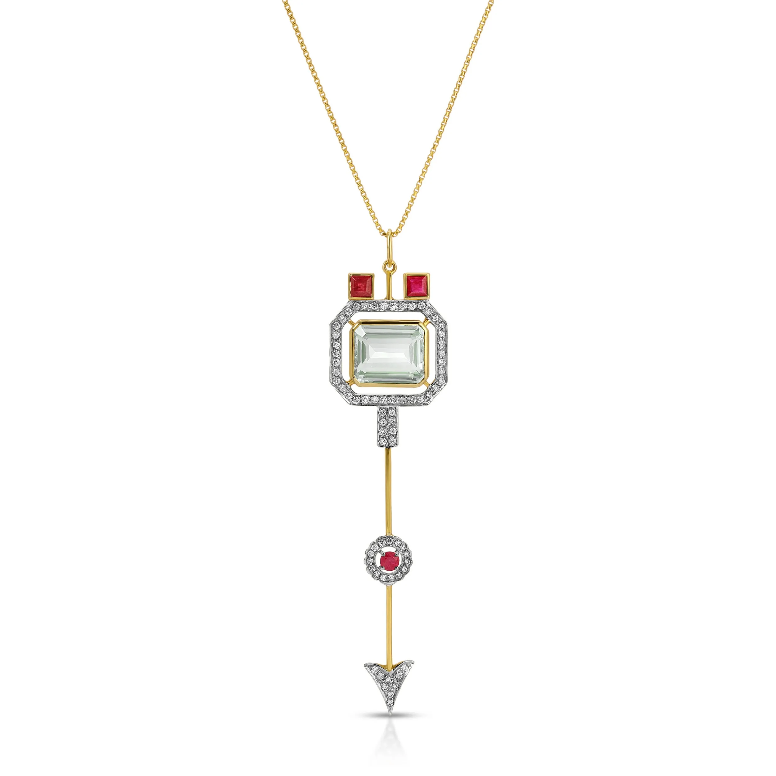 Aquamarine Ruby Arrow Pendant Necklace